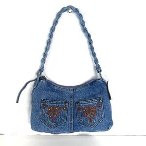 Decoded NWT Denim Purse Bag Braided Handle Embellished Pockets Jean Purse